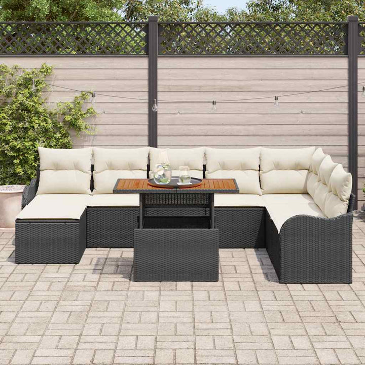 Havesofa Sæt med pude med opbevaring 9 pcs Sort og cremefarvet