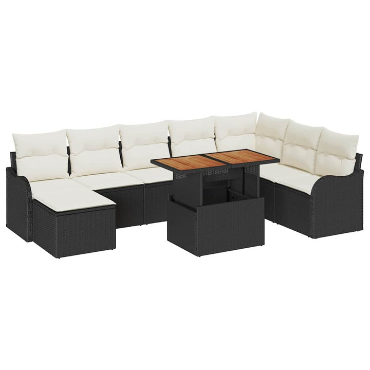 Havesofa Sæt med pude med opbevaring 9 pcs Sort og cremefarvet