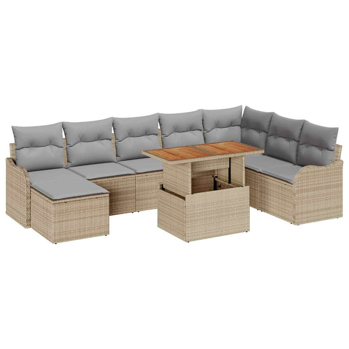 Havesofa Sæt med pude med opbevaring 9 pcs beige og lysegrå