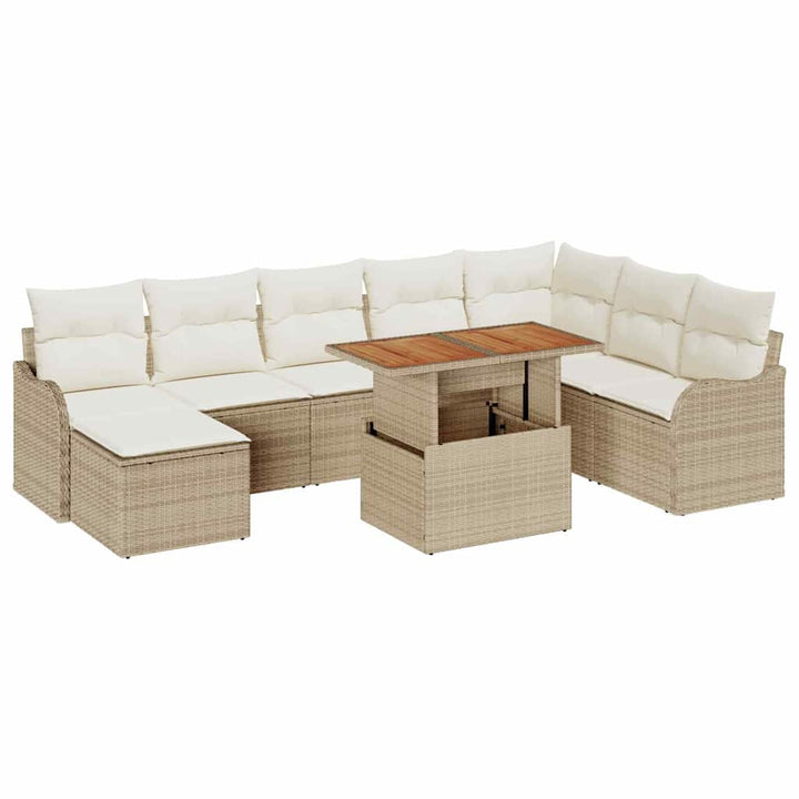 Havesofa Sæt med pude med opbevaring 9 pcs beige og cremefarvet