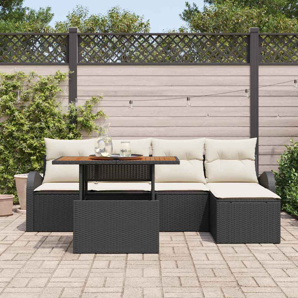 Havesofa Sæt med pude 6 pcs Sort og cremefarvet