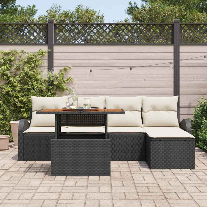 Havesofa Sæt med pude 6 pcs Sort og cremefarvet