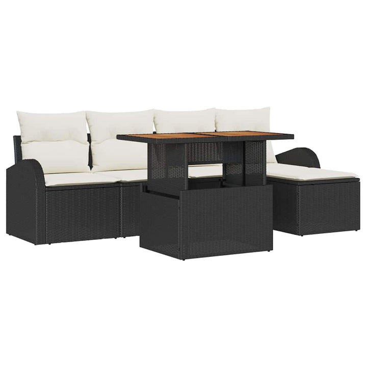 Havesofa Sæt med pude 6 pcs Sort og cremefarvet