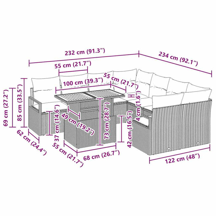 Have Spisebordssæt 9 pcs Sort og Brunt 100 x 55 x 73 cm