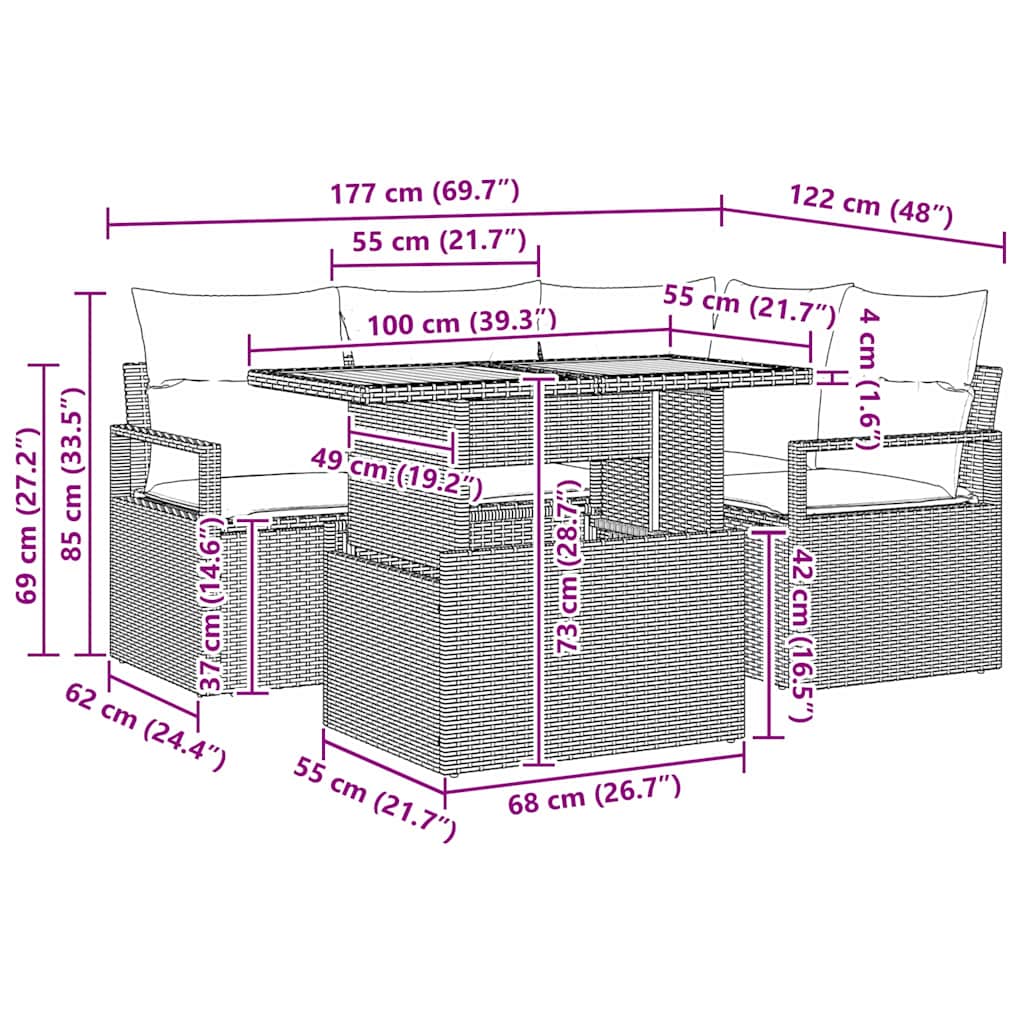 Have Spisebordssæt 5 pcs Beige og creme 100 x 55 x 73 cm