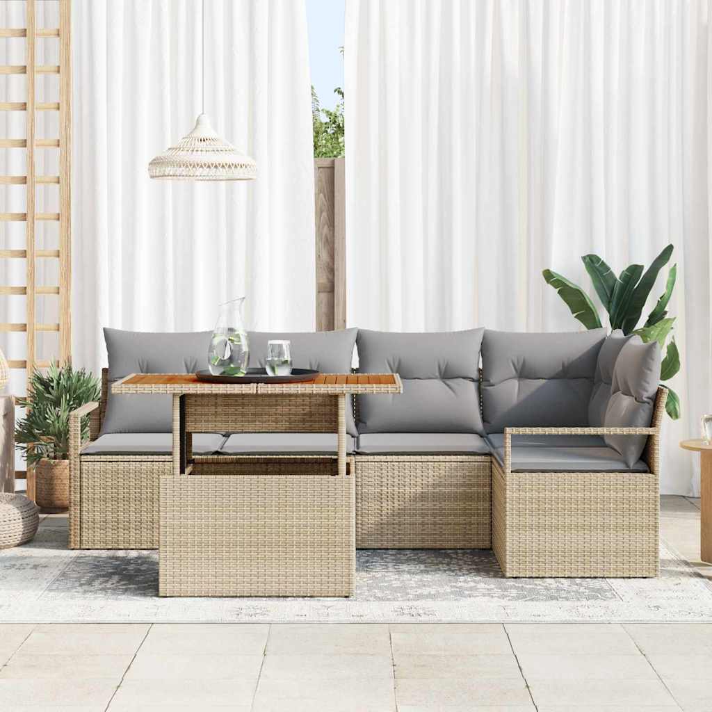 Have Spisebordssæt med pude 6 pcs Beige og grå 100 x 55 x 73 cm