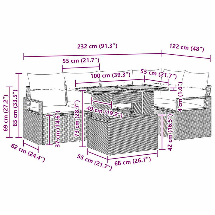 Have Spisebordssæt 6 pcs Sort og Brunt 100 x 55 x 73 cm