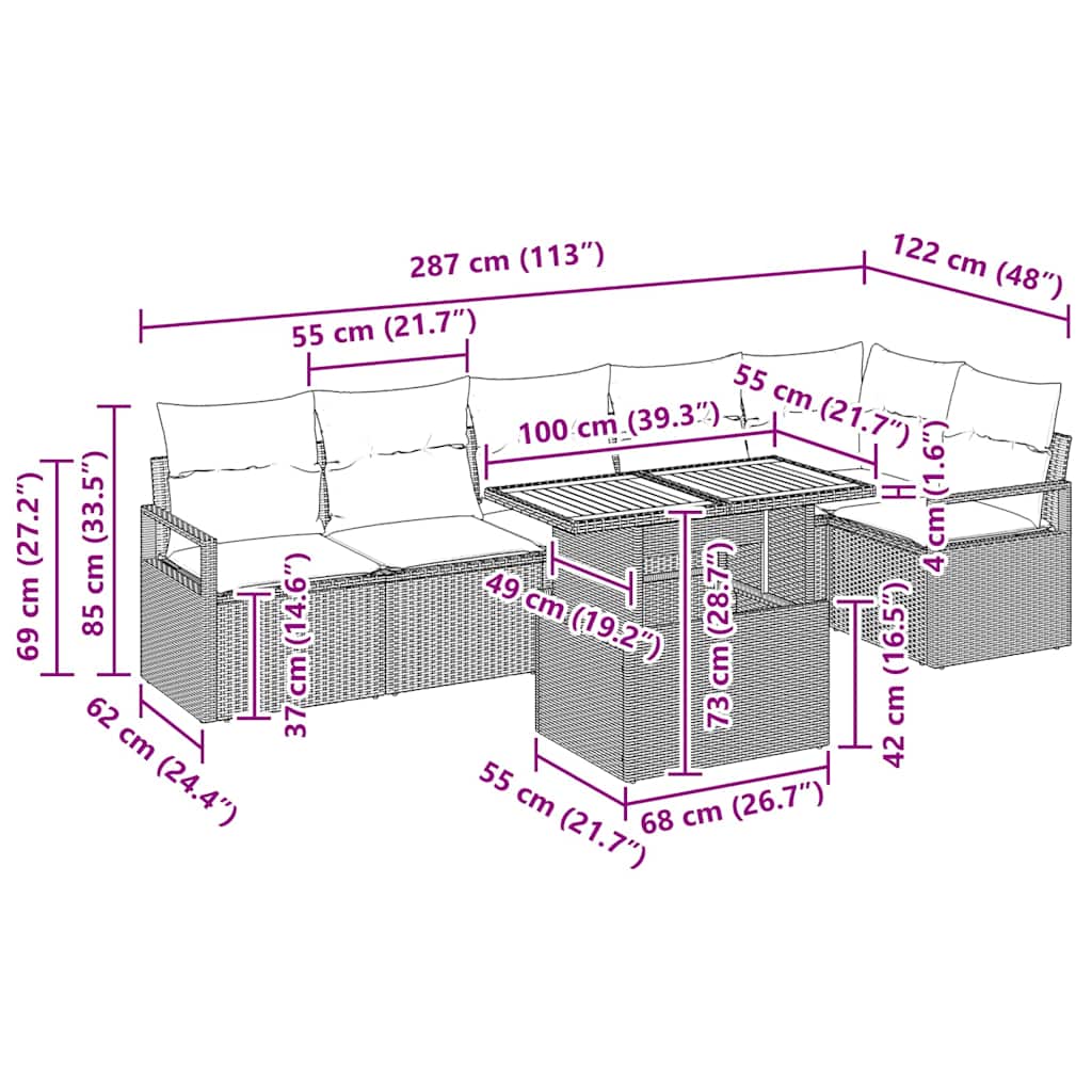 Have Spisebordssæt 7 pcs Sort og Brunt 100 x 55 x 73 cm