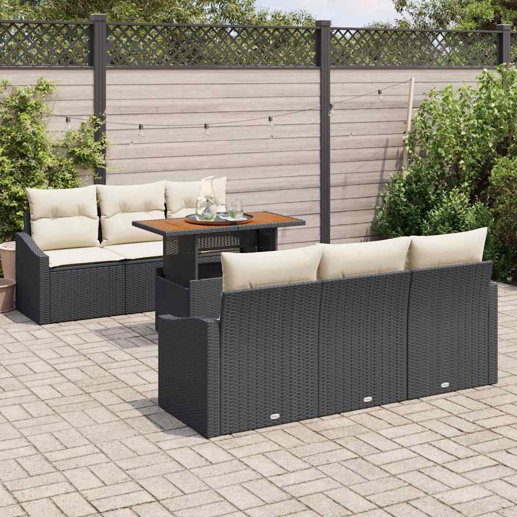 Havesofa Sæt med pude med pude 7 pcs Sort og Cream