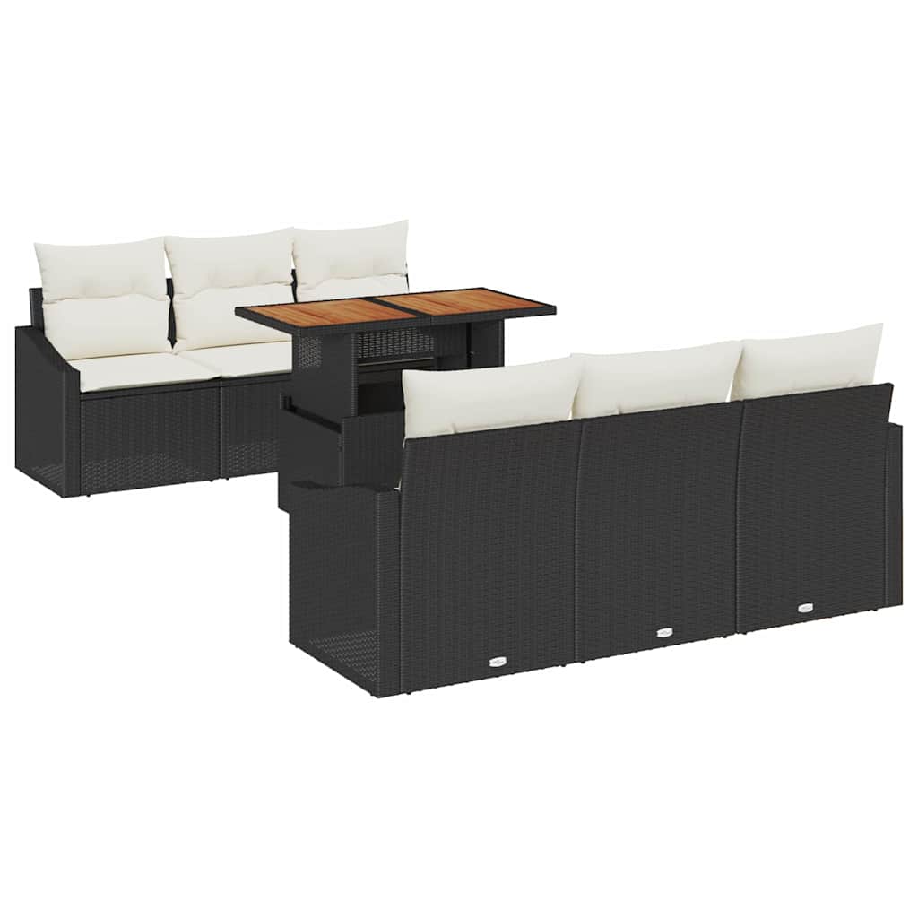 Havesofa Sæt med pude med pude 7 pcs Sort og Cream