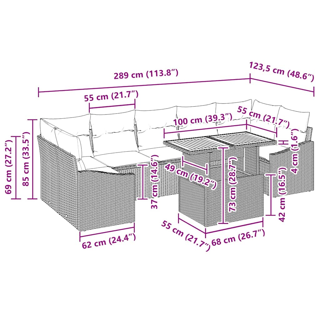 Have Spisebordssæt 8 pcs Beige og creme 100 x 55 x 73 cm