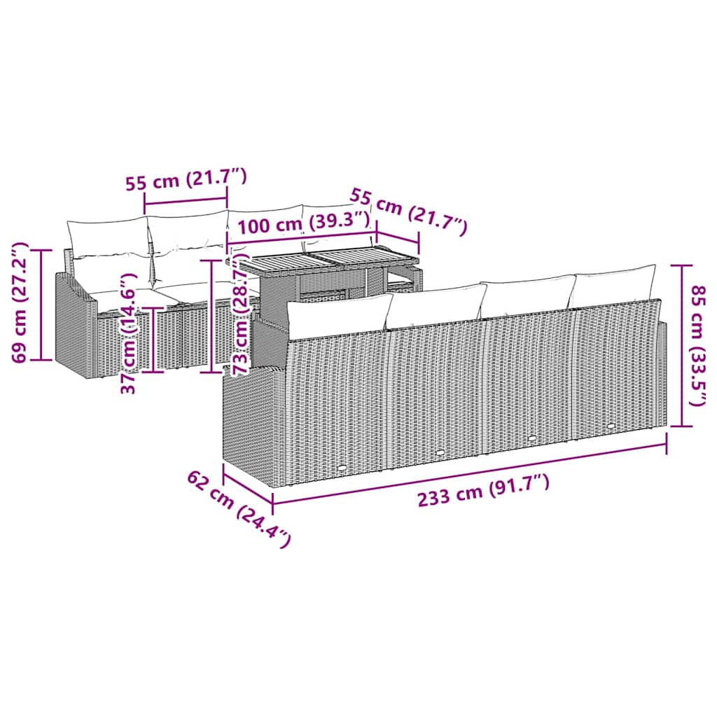 Have Spisebordssæt 9 pcs Sort og Brunt 100 x 55 x 73 cm