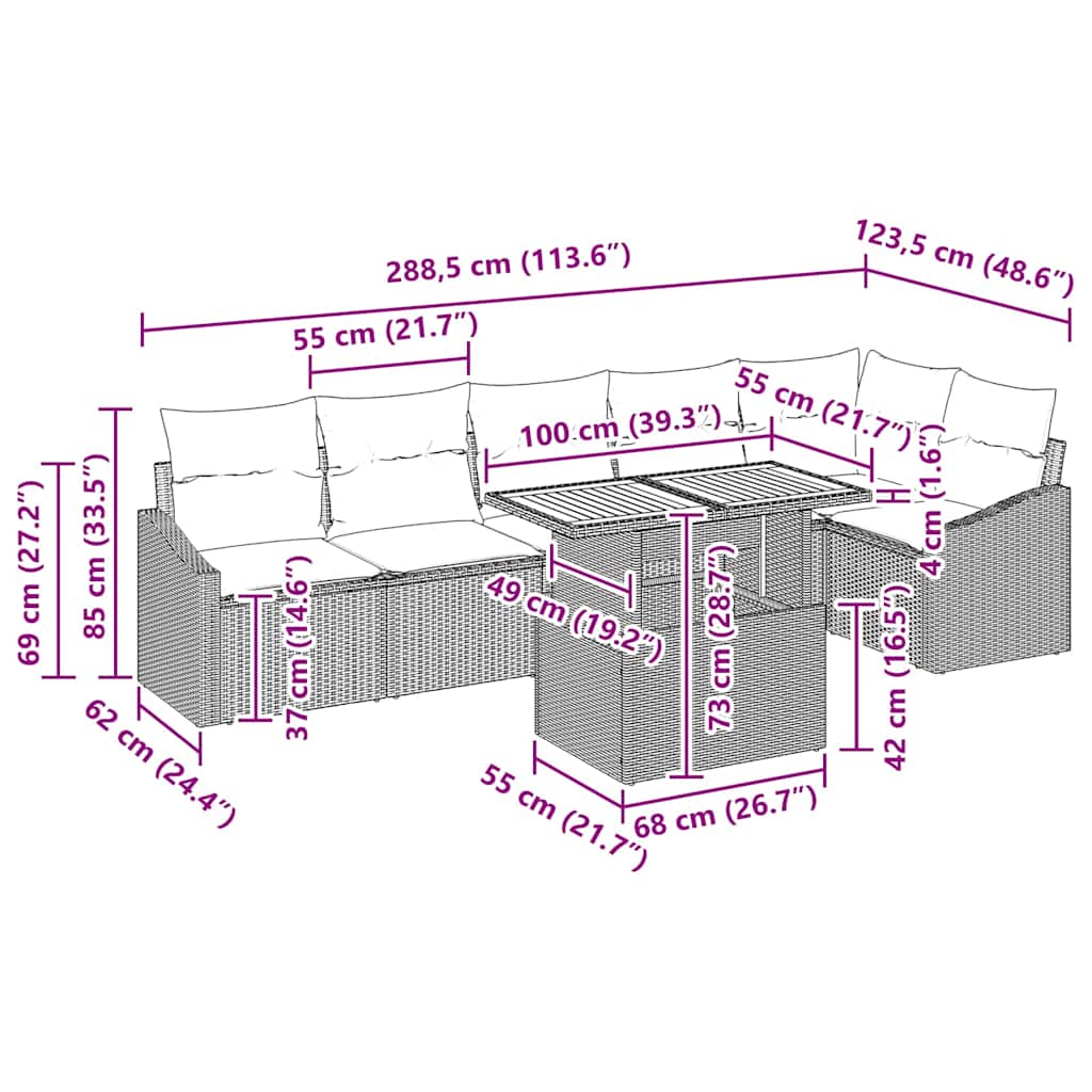 Have Spisebordssæt 7 pcs Beige og creme 100 x 55 x 73 cm