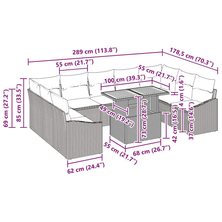 Have Spisebordssæt 10 pcs Sort og Brunt 100 x 55 x 73 cm
