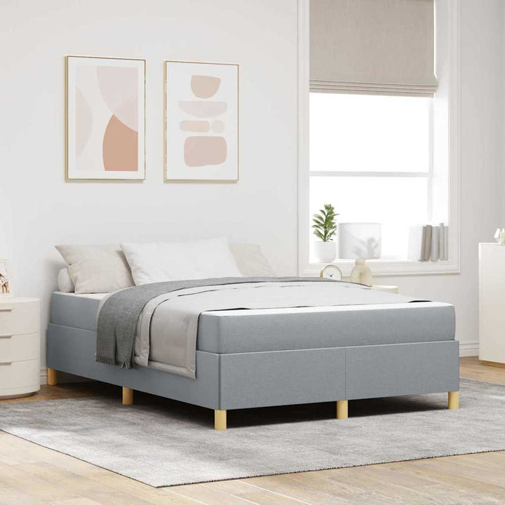Box spring seng Lys grå og Hvid og Lys grå 160 x 200 cm Stof