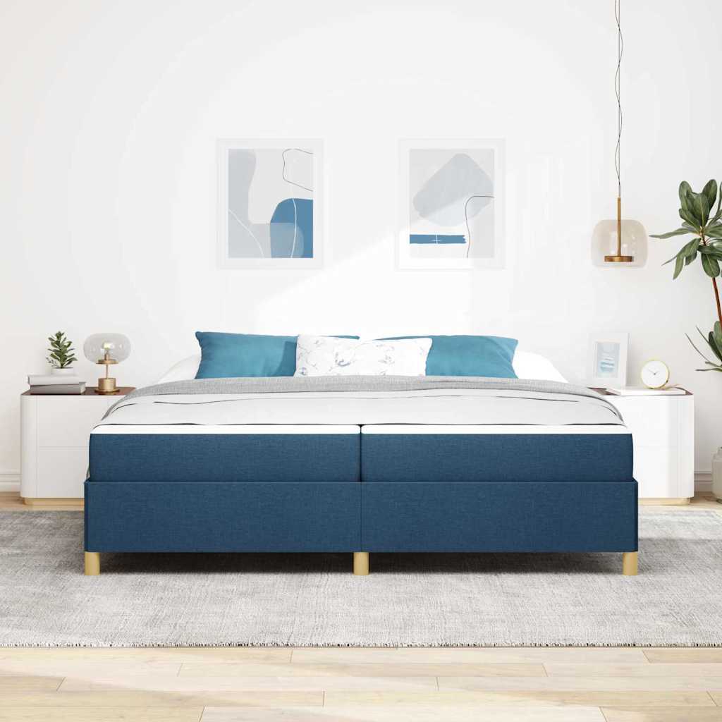 Box spring seng Blå og mørkeblå og hvid 200 x 200 cm Stof