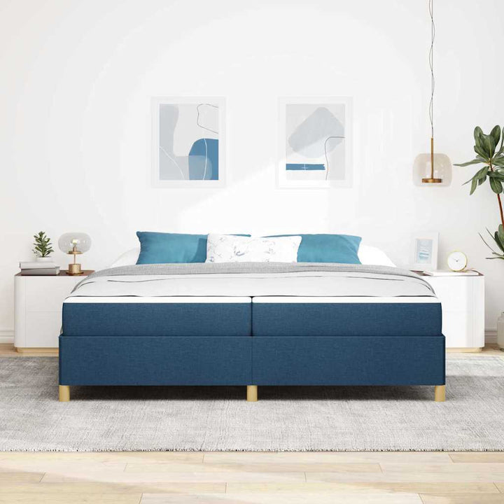 Box spring seng Blå og mørkeblå og hvid 200 x 200 cm Stof