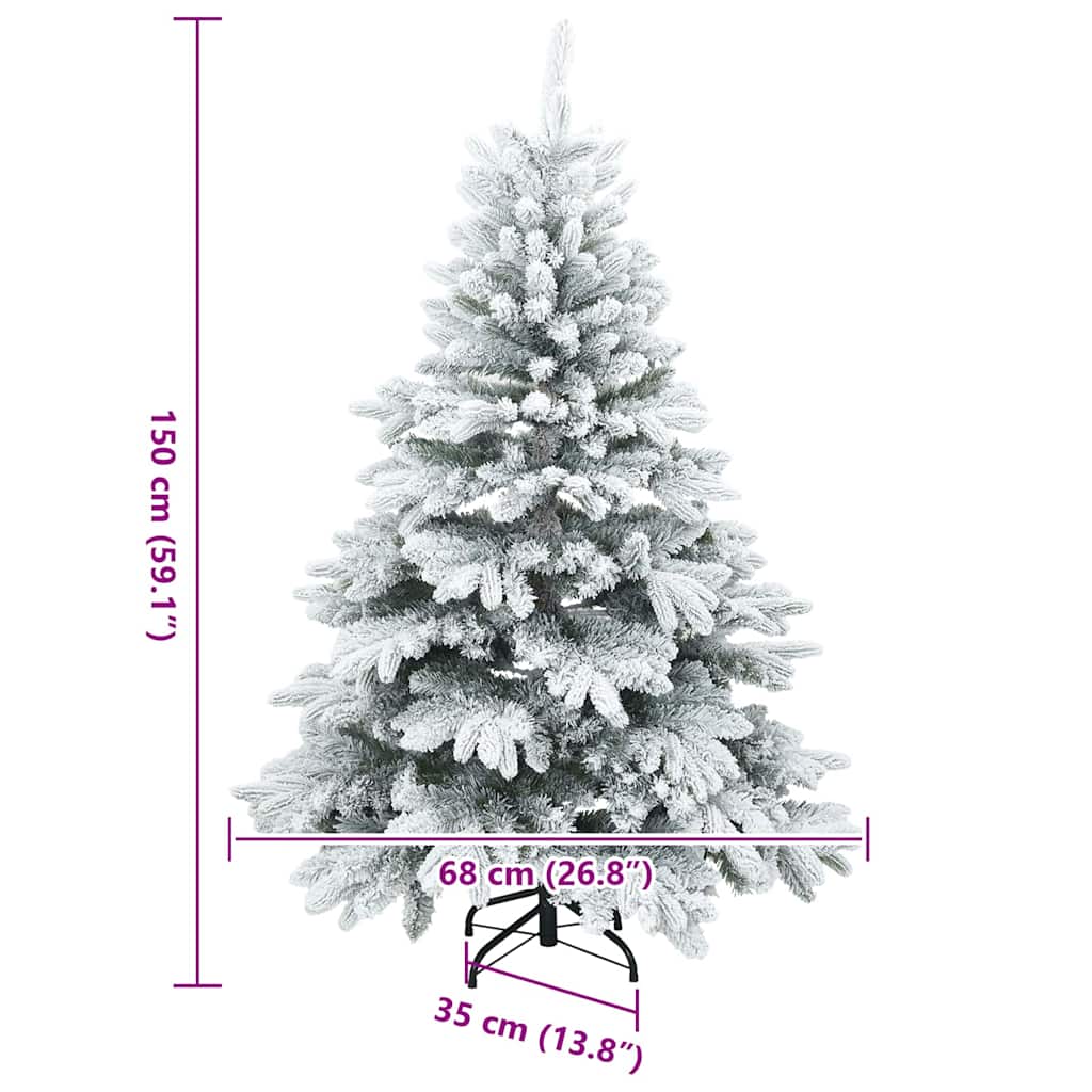 Moderne kunstig hængslet juletræ snebeklædt Hvid 150 cm