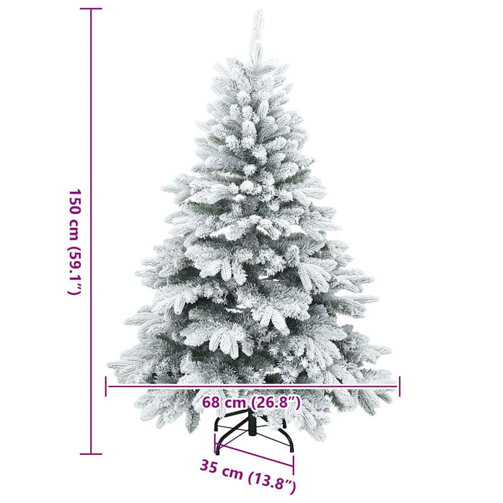 Moderne kunstig hængslet juletræ snebeklædt Hvid 150 cm