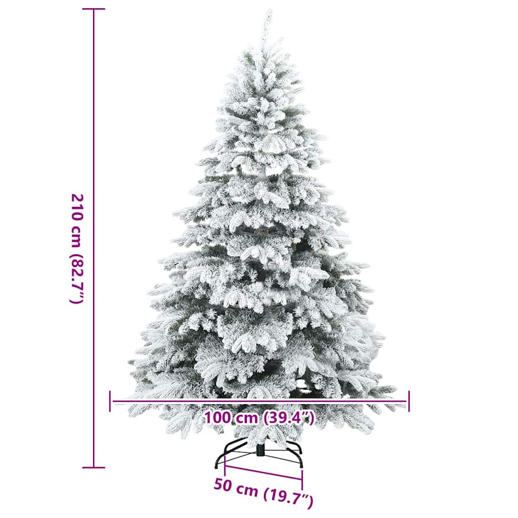 Moderne kunstig hængslet juletræ snebeklædt Hvid 210 cm