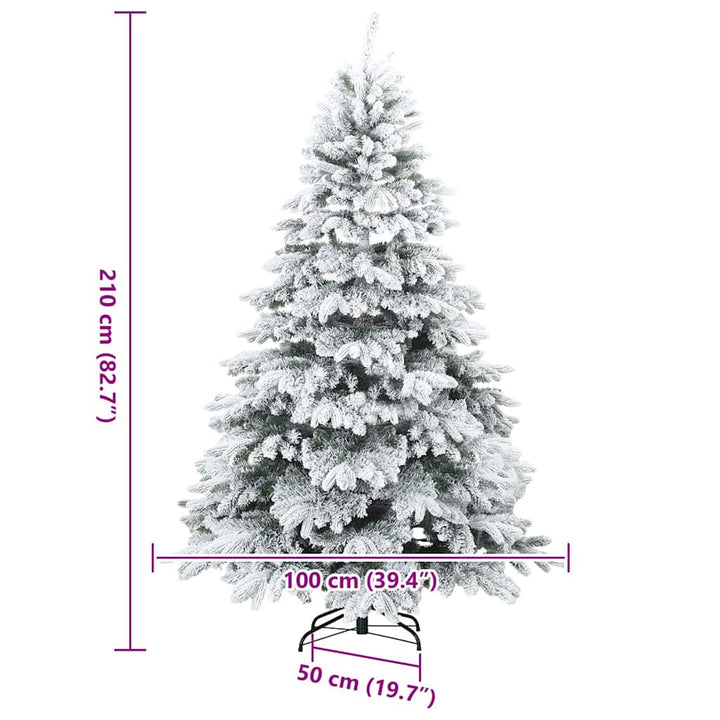 Moderne kunstig hængslet juletræ snebeklædt Hvid 210 cm