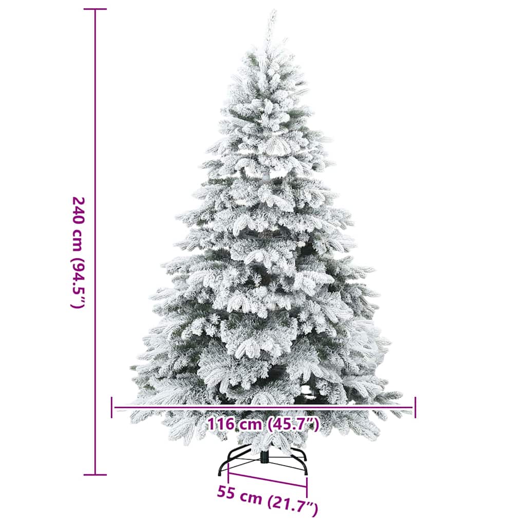 Moderne kunstig hængslet juletræ snebeklædt Hvid 240 cm