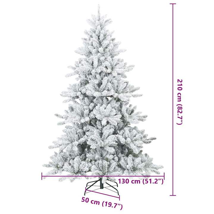 Moderne kunstig hængslet juletræ snebeklædt Hvid 210 cm
