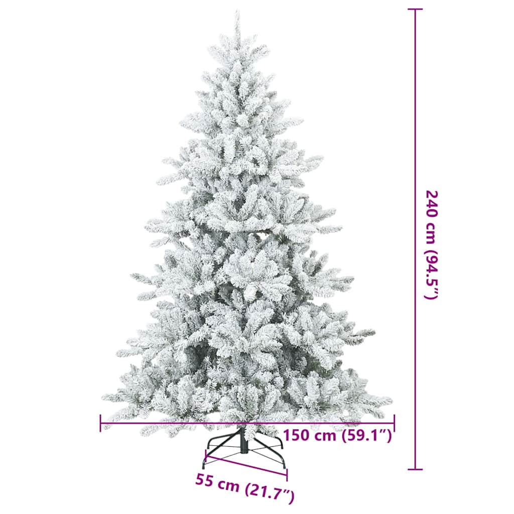 Moderne kunstig hængslet juletræ snebeklædt Hvid 240 cm