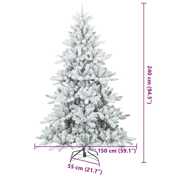 Moderne kunstig hængslet juletræ snebeklædt Hvid 240 cm
