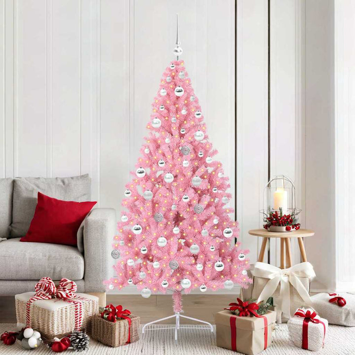 Kunstig Forbelyst Juletræ med 300 LED'er Lyserød 180 cm PVC
