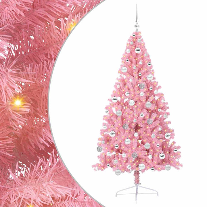 Kunstig Forbelyst Juletræ med 300 LED'er Lyserød 180 cm PVC