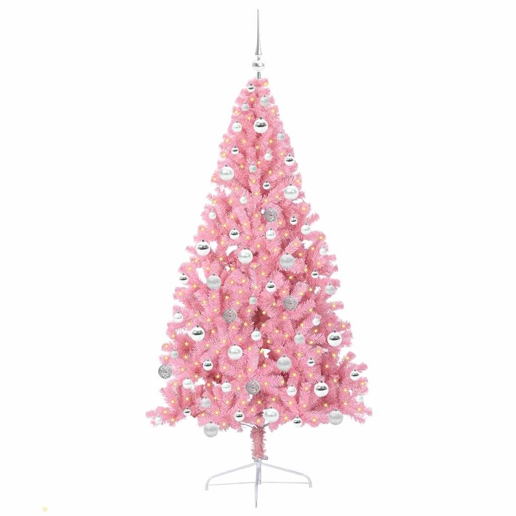 Kunstig Forbelyst Juletræ med 300 LED'er Lyserød 180 cm PVC