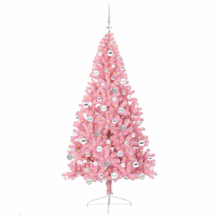 Kunstig Forbelyst Juletræ med 300 LED'er Lyserød 180 cm PVC