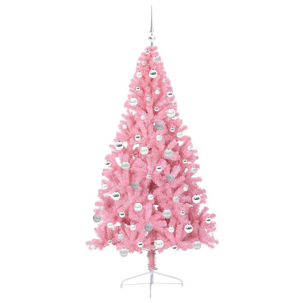 Kunstig Forbelyst Juletræ med 300 LED'er Lyserød 180 cm PVC