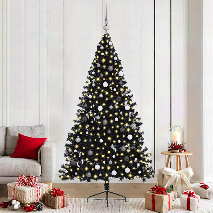 Kunstig Forbelyst Juletræ med 300 LED'er Sort 210 cm PVC