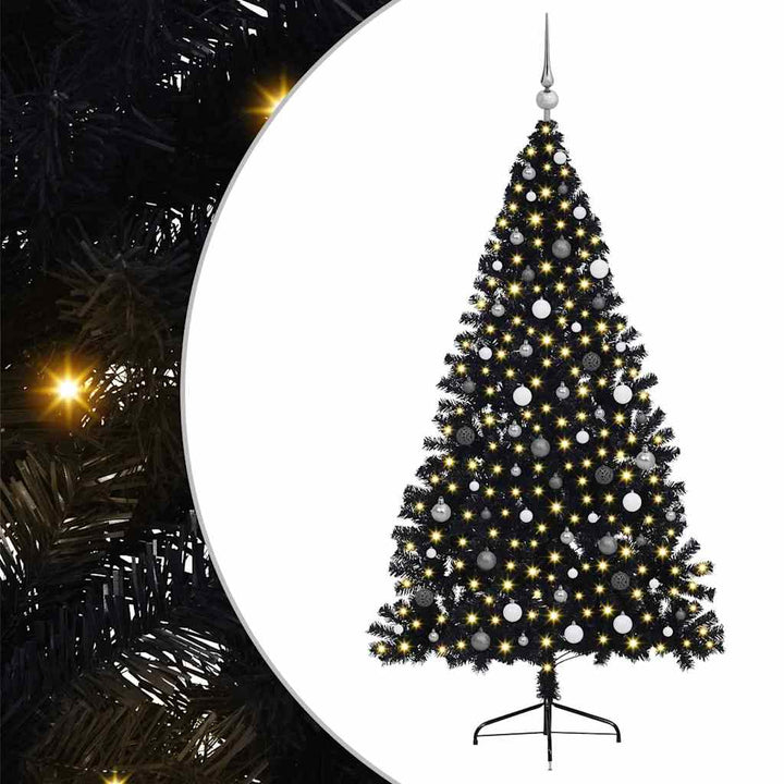 Kunstig Forbelyst Juletræ med 300 LED'er Sort 210 cm PVC