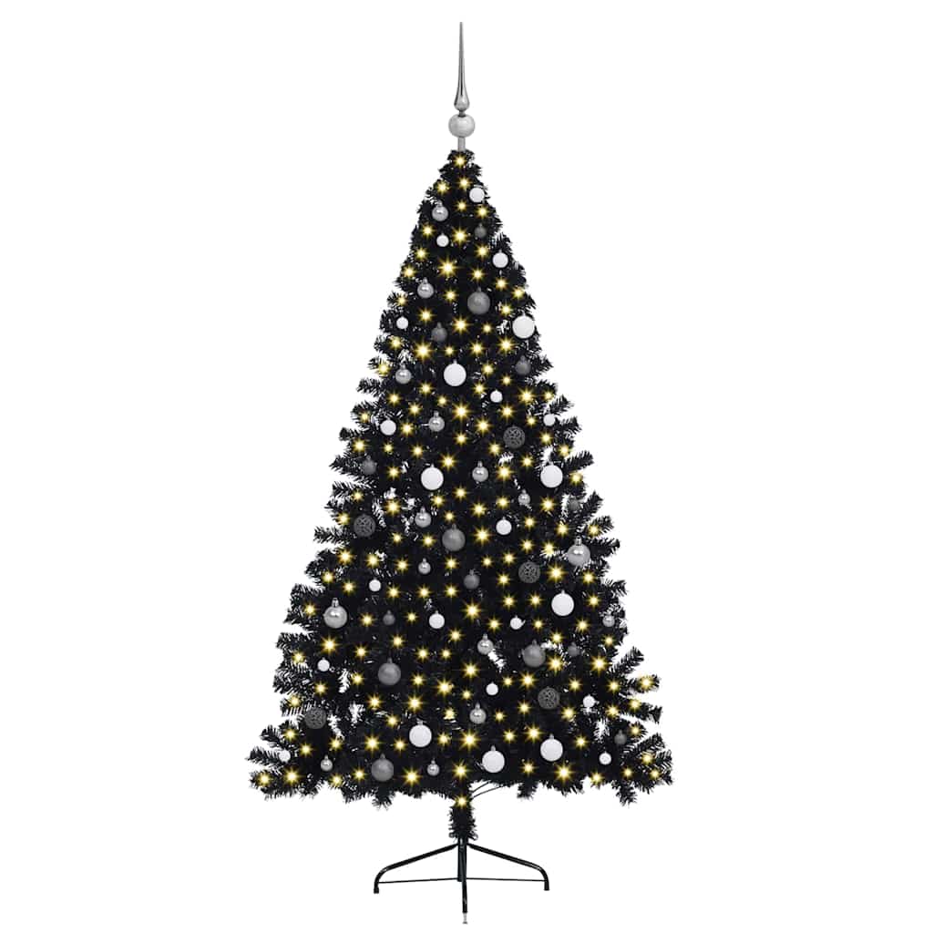 Kunstig Forbelyst Juletræ med 300 LED'er Sort 210 cm PVC