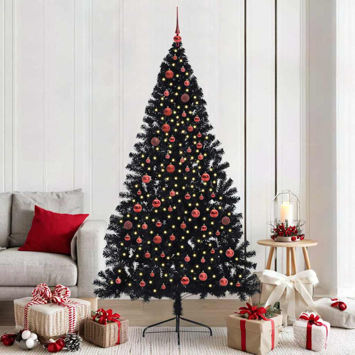 Kunstig Forbelyst Juletræ med 300 LED'er Sort 210 cm PVC
