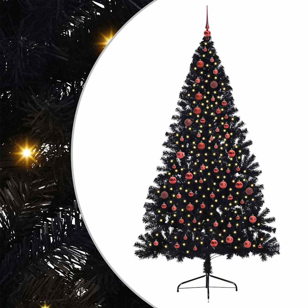 Kunstig Forbelyst Juletræ med 300 LED'er Sort 210 cm PVC