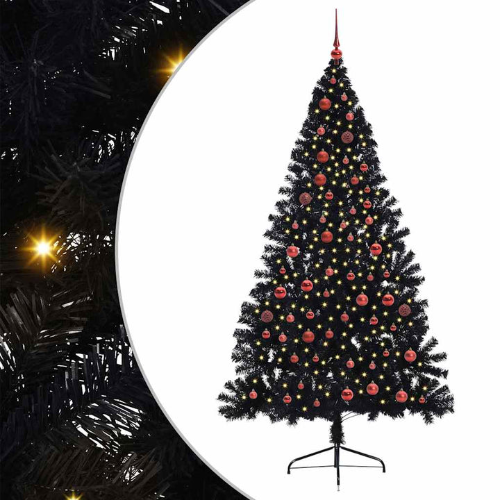 Kunstig Forbelyst Juletræ med 300 LED'er Sort 210 cm PVC