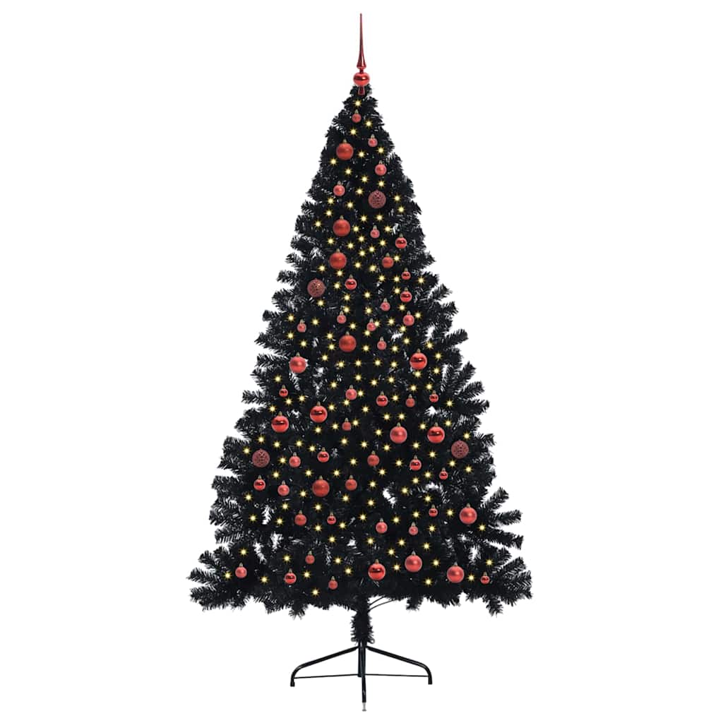 Kunstig Forbelyst Juletræ med 300 LED'er Sort 210 cm PVC