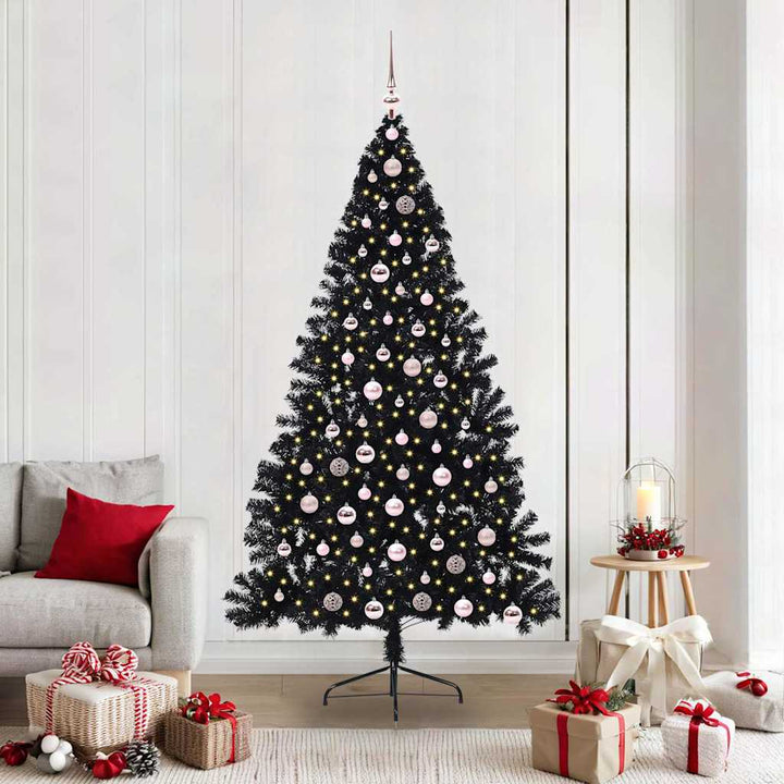 Kunstig Forbelyst Juletræ med 300 LED'er Sort 210 cm PVC
