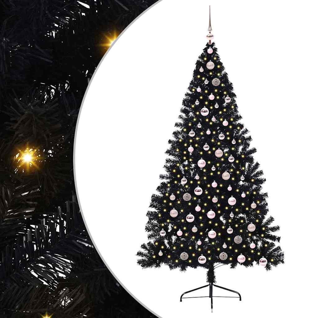 Kunstig Forbelyst Juletræ med 300 LED'er Sort 210 cm PVC