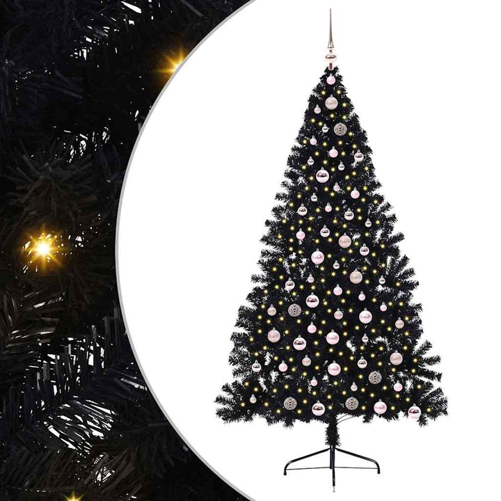 Kunstig Forbelyst Juletræ med 300 LED'er Sort 210 cm PVC