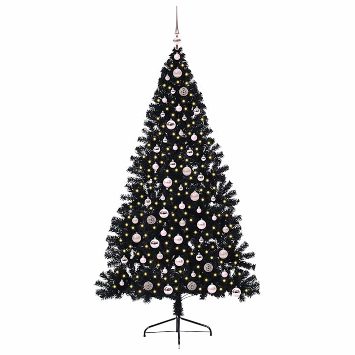 Kunstig Forbelyst Juletræ med 300 LED'er Sort 210 cm PVC