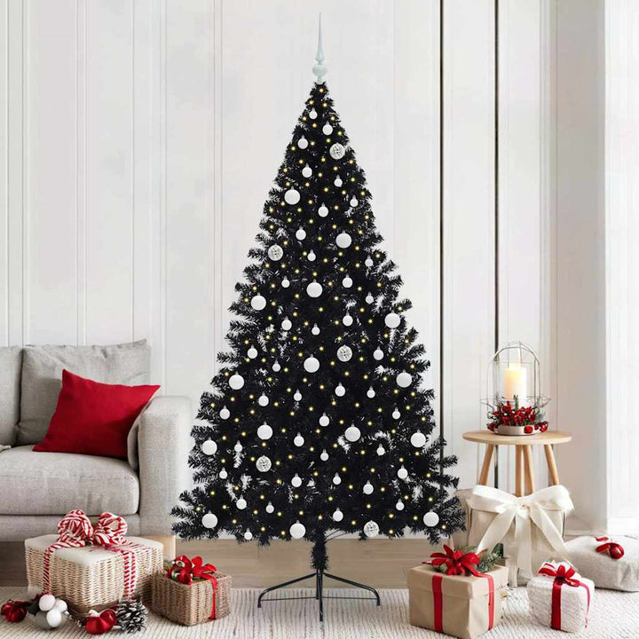 Kunstig Forbelyst Juletræ med 300 LED'er Sort 210 cm PVC