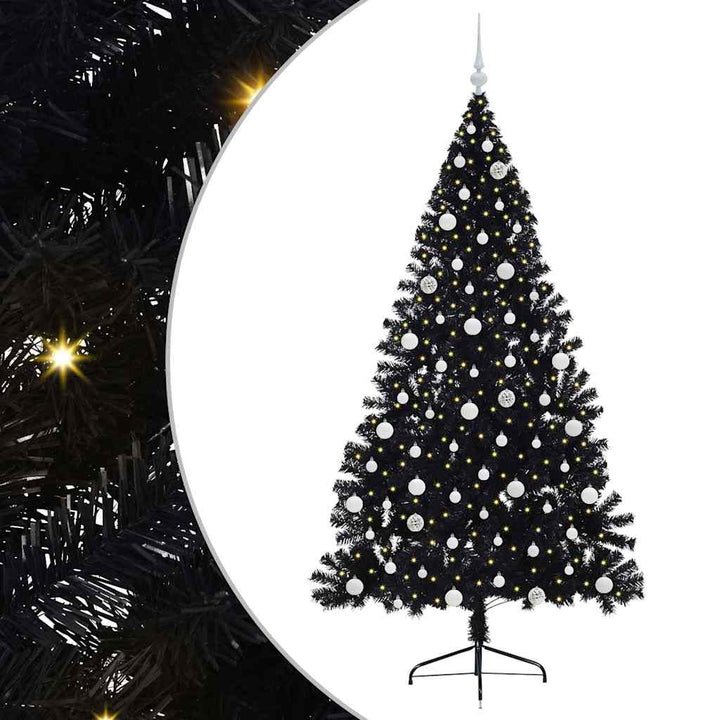 Kunstig Forbelyst Juletræ med 300 LED'er Sort 210 cm PVC
