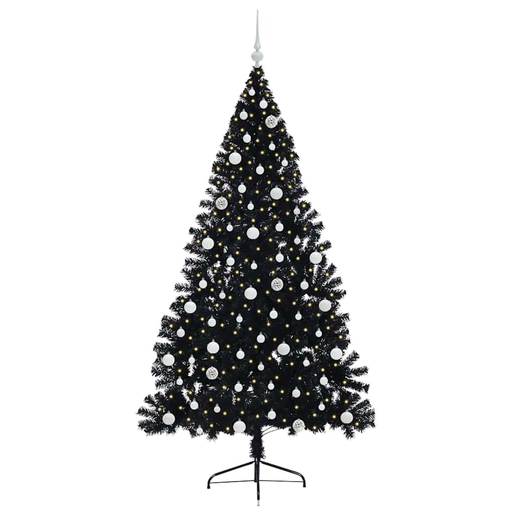Kunstig Forbelyst Juletræ med 300 LED'er Sort 210 cm PVC