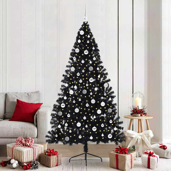 Kunstig Forbelyst Juletræ med 300 LED'er Sort 210 cm PVC