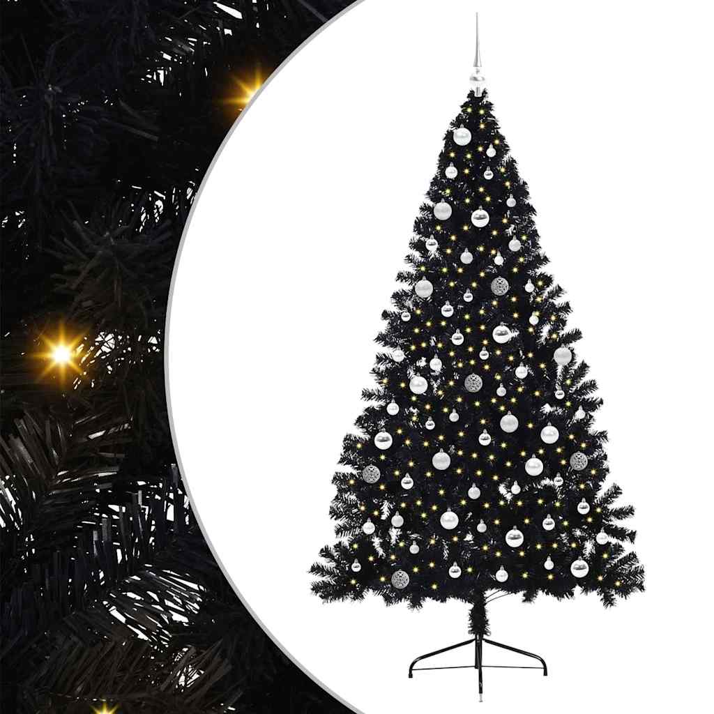 Kunstig Forbelyst Juletræ med 300 LED'er Sort 210 cm PVC